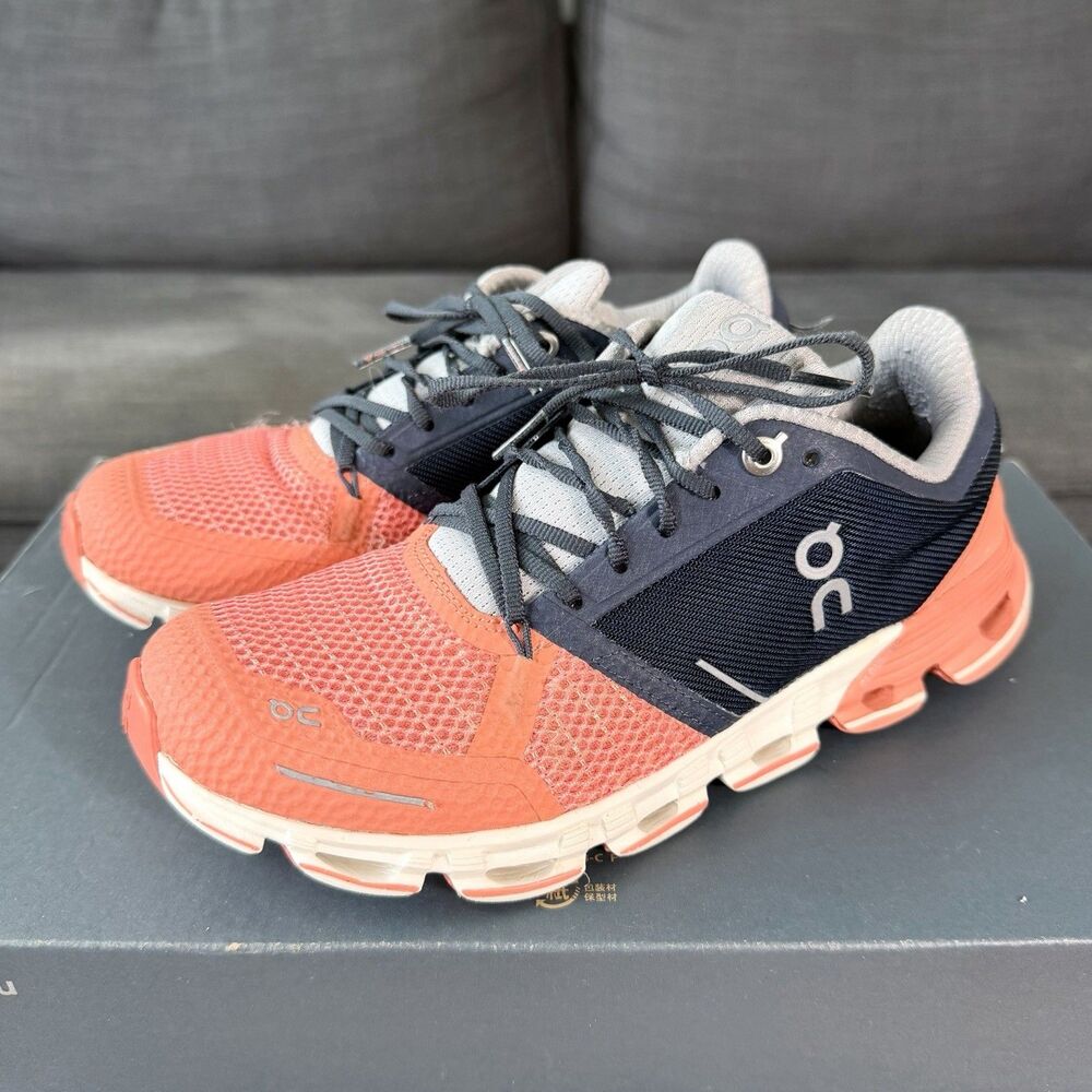 On Cloudflyer Salmon Ink Orange Navy Running Shoes Women's Size 7